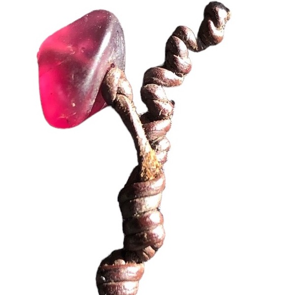 Pink Druzy Natural Raw Ruby and Rhodochrosite Leather Necklace - Picture 5 of 15